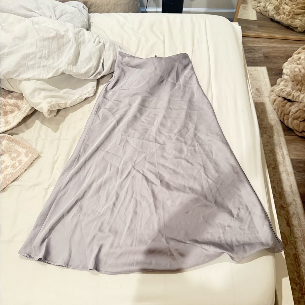Silver satin midi skirt